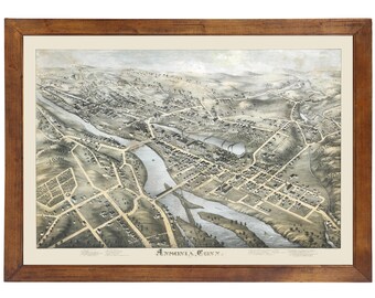 Ansonia, CT 1875 Bird's Eye View; 24" x 36" Print from a Vintage Lithograph (does not include frame)