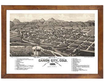Canon City, CO 1882 Bird's Eye View; 24" x 36" Print from a Vintage Lithograph (does not include frame)