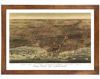 Chicago, IL 1892 Bird's Eye View; 24" x 36" Print from a Vintage Lithograph (does not include frame)