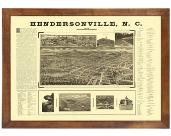 Hendersonville, NC 1913 Bird's Eye View; 24x36 Print from a Vintage Lithograph