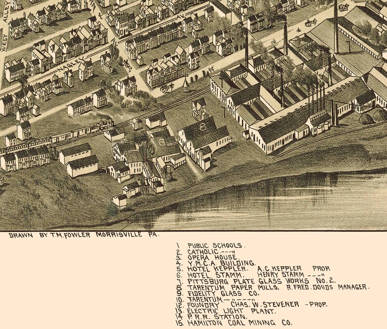 Tarentum PA 1901 Bird's Eye View 24x36 Print from a Etsy