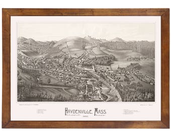 Haydenville, MA 1886 Bird's Eye View; 24x36 Print from a Vintage Lithograph