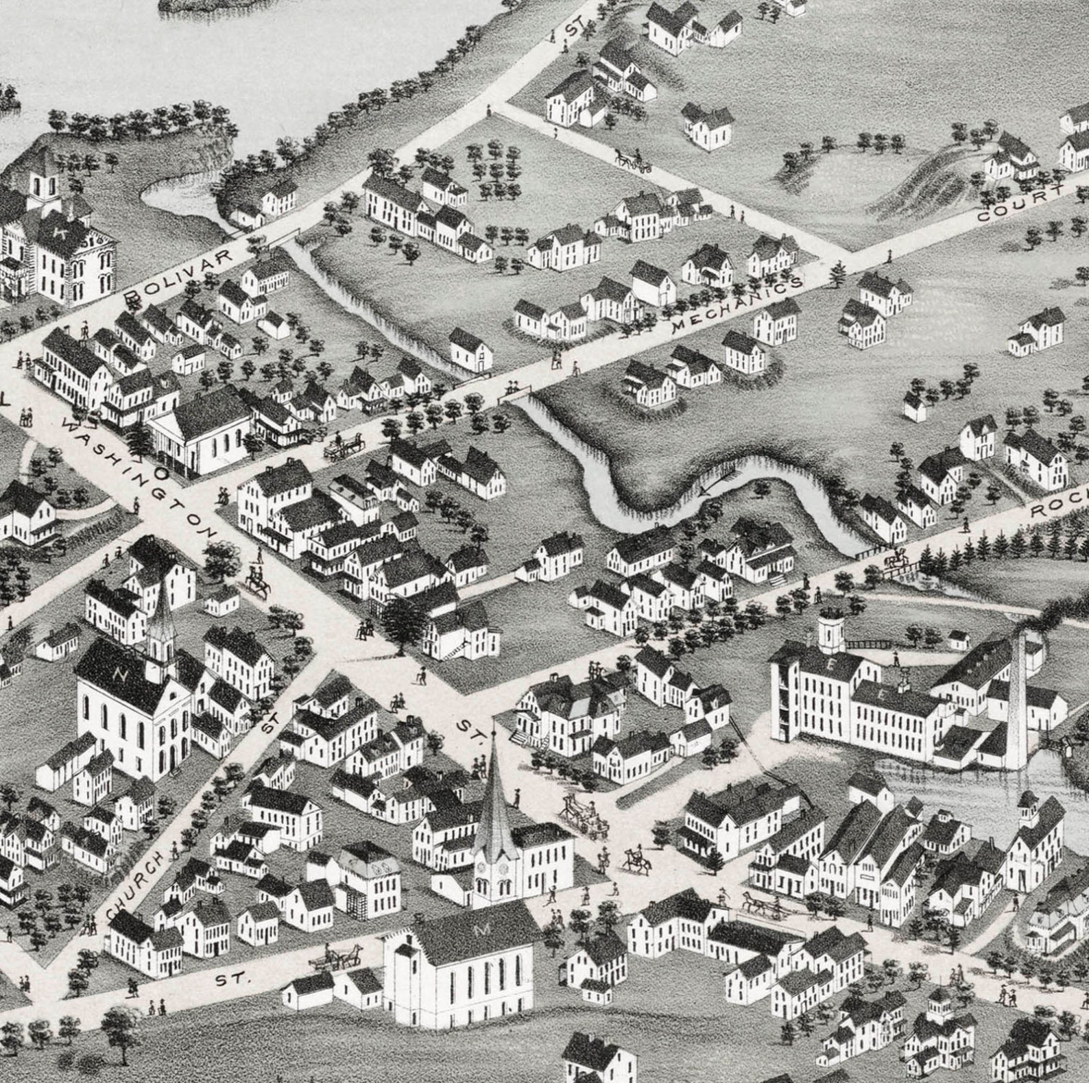 Canton MA 1878 Bird's Eye View 24x36 Print from a Etsy