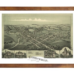Woodsfield, OH 1899 Bird&#39;s Eye View; 24&quot; x 36&quot; Print from a Vintage Lithograph (does not include frame)