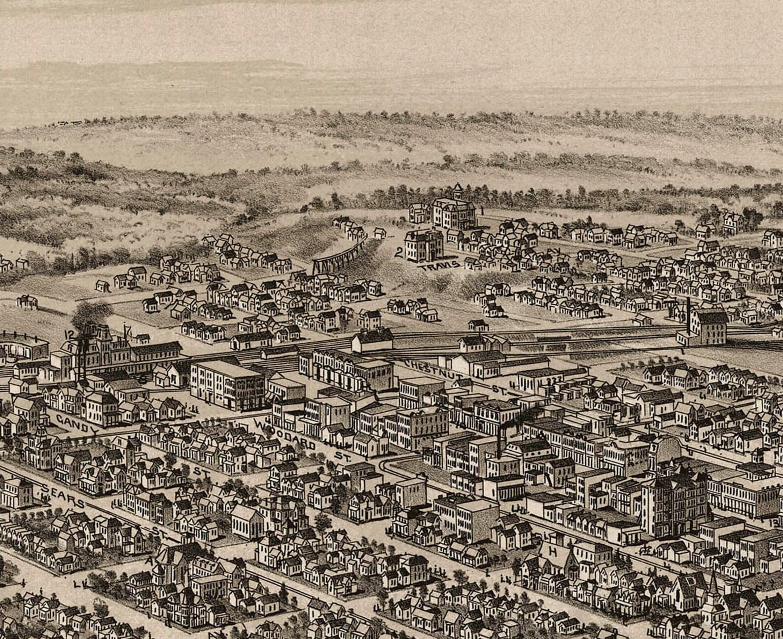 Denison TX 1891 Bird's Eye View 24 X 36 Etsy