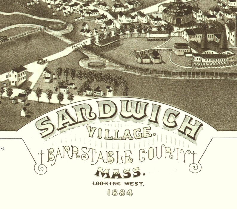 Sandwich MA 1884 Bird's Eye View 24x36 Print From a - Etsy