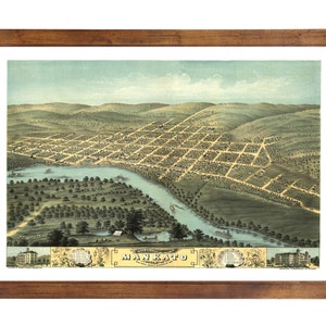 Mankato, MN 1870 Bird&#39;s Eye View; 24&quot; x 36&quot; Print from a Vintage Lithograph (does not include frame)