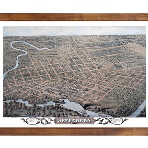 Jefferson, TX 1872 Bird&#39;s Eye View; 24&quot; x 36&quot; Print from a Vintage Lithograph (does not include frame)