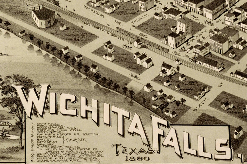 Wichita Falls TX 1890 Bird's Eye View 24 X Etsy