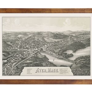 Ayer, MA 1886 Bird&#39;s Eye View; 24x36 Print from a Vintage Lithograph