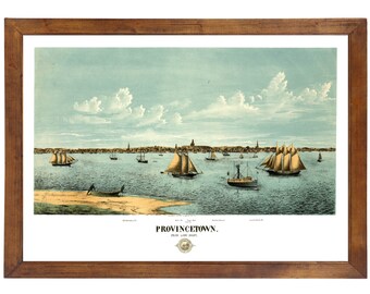 Provincetown, MA 1877 Bird's Eye View; 24" x 36" Print from a Vintage Lithograph (does not include frame)