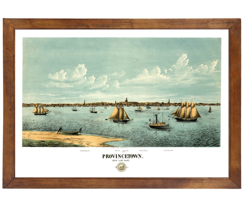 Provincetown, MA 1877 Bird's Eye View 24 x 36 Print from a Vintage Lithograph does not include frame image 1