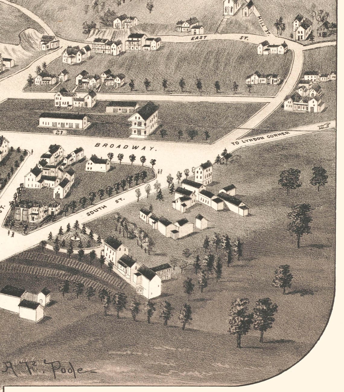 Lyndonville, VT 1884 Bird's Eye View 24x36 Print from a Vintage