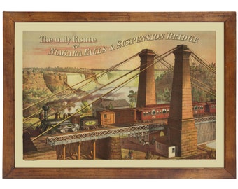 Niagara Falls, NY Suspension Bridge 1876 Bird's Eye View; 24x36 Print from a Vintage Lithograph