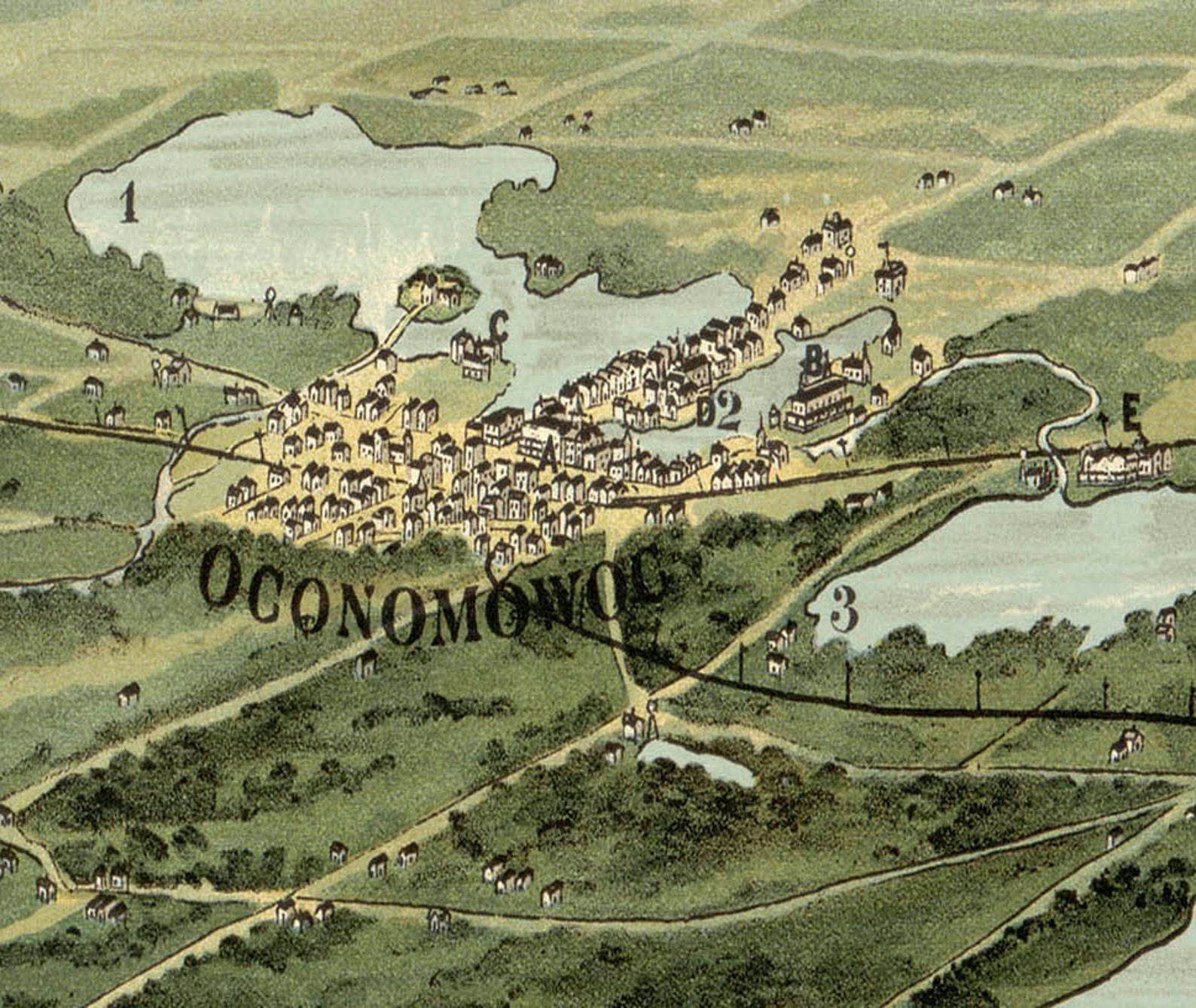 Oconomowoc WI 1890 Bird's Eye View 24x36 Print from a Etsy Italia