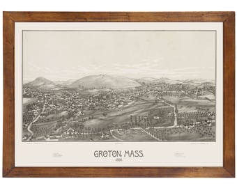 Groton, MA 1886 Bird's Eye View; 24x36 Print from a Vintage Lithograph
