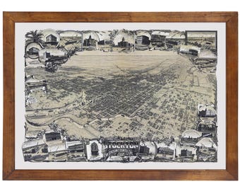 Stockton CA 1895 Bird's Eye View; 24x36 Print from a Vintage Lithograph