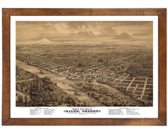 Salem, OR 1876 Bird's Eye View; 24" x 36" Print from a Vintage Lithograph (does not include frame)