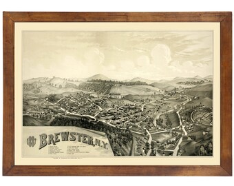 Brewster, NY 1887 Bird's Eye View; 24x36 Print from a Vintage Lithograph