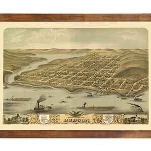 Hudson, WI 1870 Bird&#39;s Eye View; 24&quot; x 36&quot; Print from a Vintage Lithograph (does not include frame)