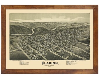 Clarion, PA 1896 Bird's Eye View; 24x36 Print from a Vintage Lithograph
