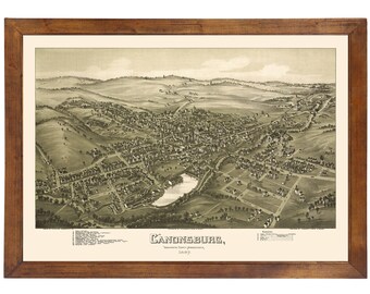 Canonsburg, PA 1897 Bird's Eye View; 24x36 Print from a Vintage Lithograph