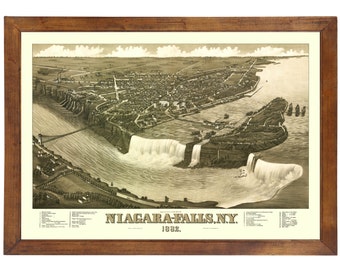 Niagara Falls, NY 1882 Bird's Eye View; 24x36 Print from a Vintage Lithograph