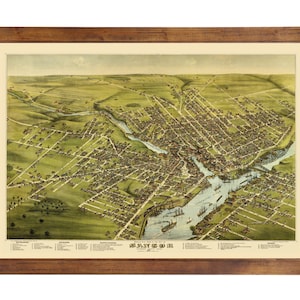 Bangor, ME 1875 Bird&#39;s Eye View; 24&quot; x 36&quot; Print from a Vintage Lithograph (does not include frame)