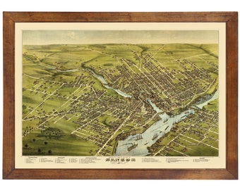 Bangor, ME 1875 Bird's Eye View; 24" x 36" Print from a Vintage Lithograph (does not include frame)