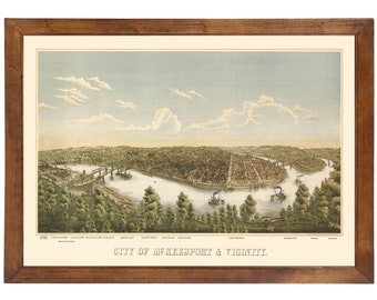 McKeesport, PA 1893 Bird's Eye View; 24x36 Print from a Vintage Lithograph