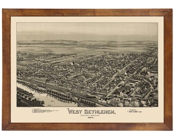 West Bethlehem, PA 1894 Bird's Eye View; 24x36 Print from a Vintage Lithograph