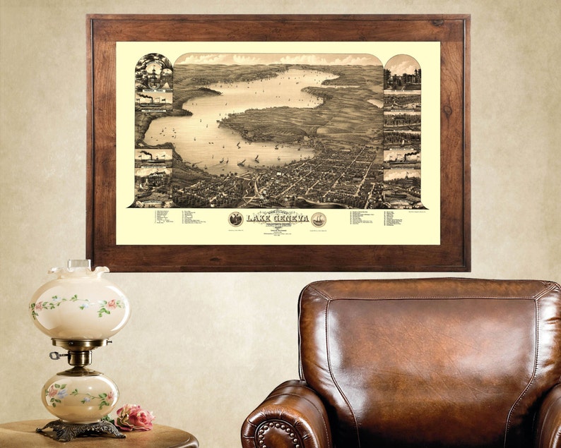 Lake Geneva, WI 1882 Bird's Eye View; 24x36 Print from a Vintage Lithograph image 5