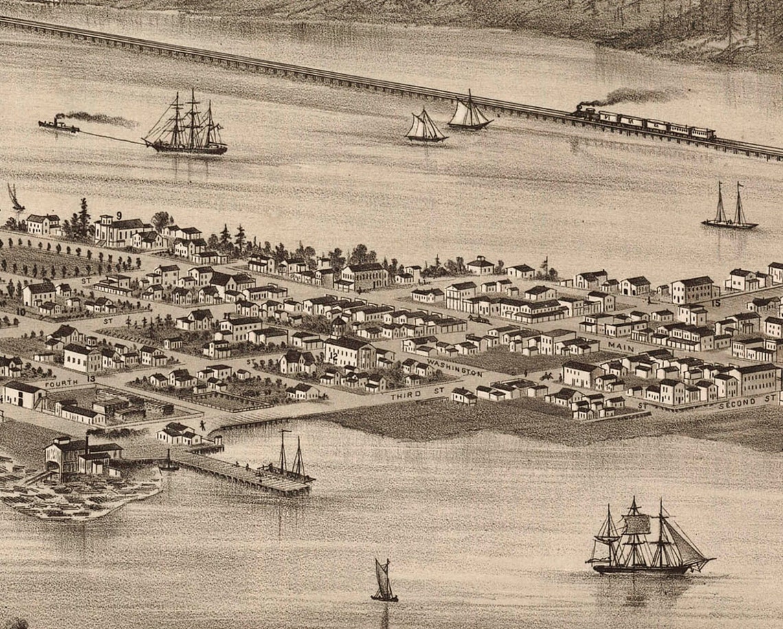 Olympia, WA 1879 Bird's Eye View 24 X 36 Print From a Vintage