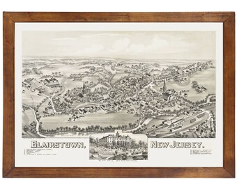 Blairstown, NJ 1883 Bird's Eye View; 24x36 Print from a Vintage Lithograph