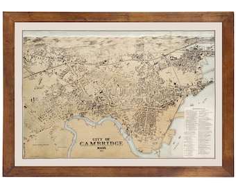 Cambridge, MA 1877 Bird's Eye View; 24x36 Print from a Vintage Lithograph