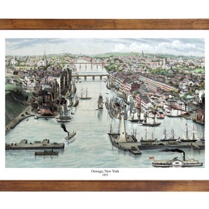 Oswego, NY 1855 Bird&#39;s Eye View; 24x36 Print from a Vintage Lithograph