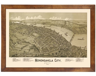 Monongahela City PA 1902 Bird's Eye View; 24" x 36" Print from a Vintage Lithograph (does not include frame)
