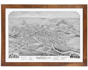 Waterloo, NY 1873 Bird's Eye View; 24x36 Print from a Vintage Lithograph