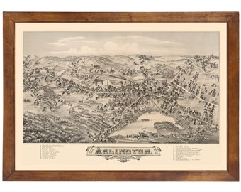 Arlington, MA 1884 Bird's Eye View; 24" x 36" Print from a Vintage Lithograph (does not include frame)