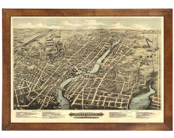 Pawtucket, RI 1877 Bird's Eye View; 24x36 Print from a Vintage Lithograph