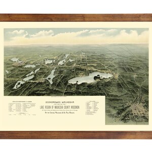 Oconomowoc, WI 1890 Bird&#39;s Eye View; 24x36 Print from a Vintage Lithograph