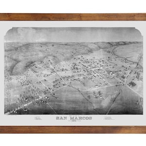 San Marcos, TX 1881 Bird&#39;s Eye View; 24x36 Print from a Vintage Lithograph
