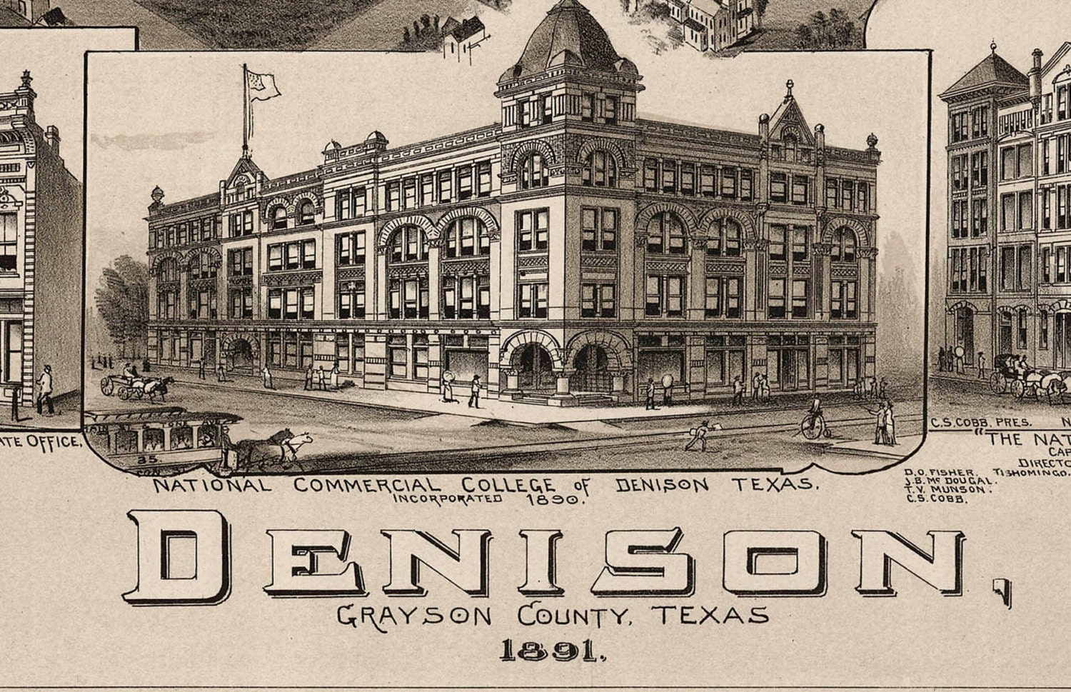 Denison TX 1891 Bird's Eye View 24 X 36 Etsy