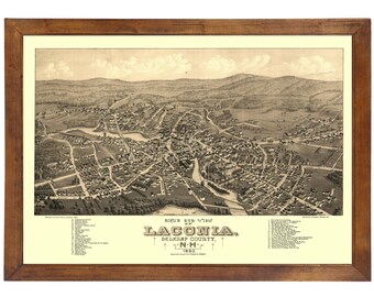 Laconia, NH 1883 Bird's Eye View; 24x36 Print from a Vintage Lithograph