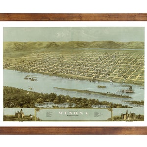 Winona, MN 1867 Bird&#39;s Eye View; 24x36 Print from a Vintage Lithograph