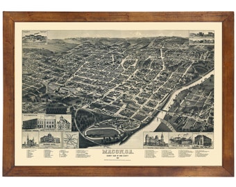 Macon, GA 1887 Bird's Eye View; 24" x 36" Print from a Vintage Lithograph (does not include frame)