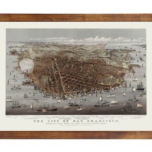 San Francisco, CA 1878 Bird&#39;s Eye View; 24x36 Print from a Vintage Lithograph