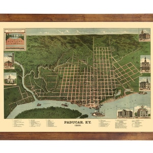 Paducah, KY 1889 Bird&#39;s Eye View; 24&quot; x 36&quot; Print from a Vintage Lithograph (does not include frame)