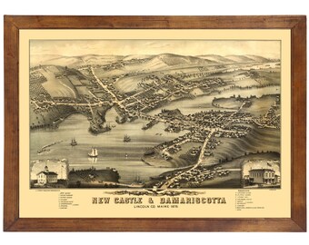 New Castle, ME 1878 Bird's Eye View; 24x36 Print from a Vintage Lithograph