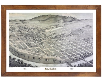 El Paso, TX 1885 Bird's Eye View; 24" x 36" Print from a Vintage Lithograph (does not include frame)